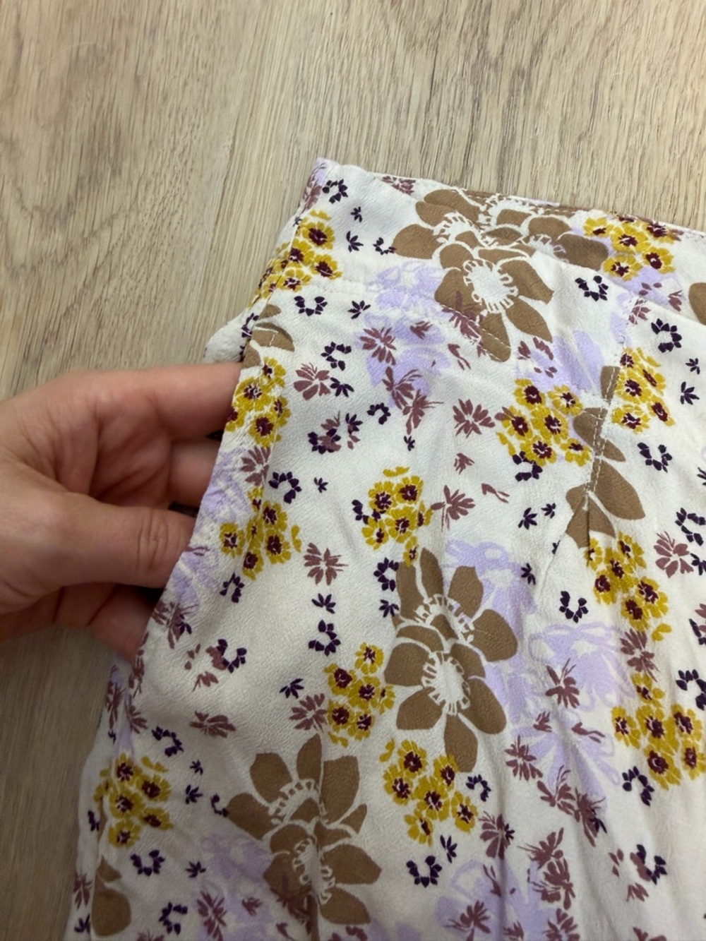 Free People Floral Bell Bottom Pants in White, Brown & Lavender - Picture 5 of 7